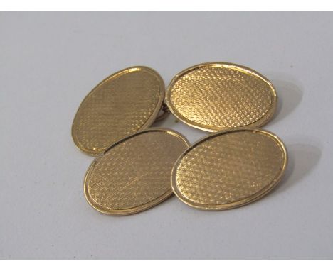 PAIR OF 9ct YELLOW GOLD CUFF LINKS, engine turned design, approx. 8 grams 