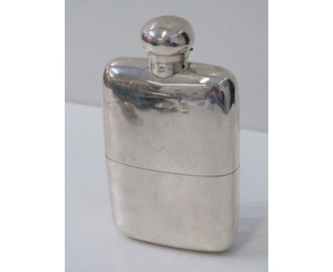 SILVER HIP FLASK, plain bodied silver hip flask of concave form, 14cm length, maker GMJ London, 1905, 257 grams