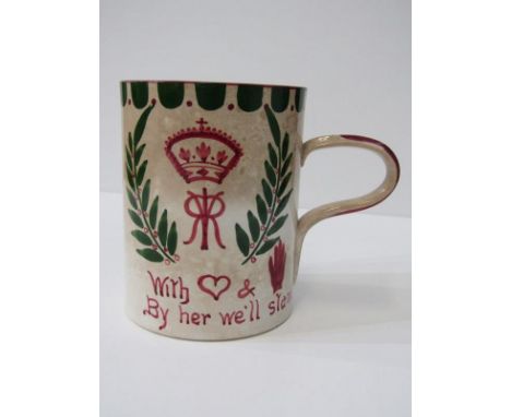 WEMYSS, Victoria Jubilee thistle painted large tankard, 14cm height (staining of body)  252- small firing crack to lower hand