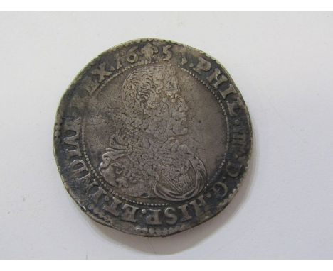 1651 Phillip IIII Spanish Netherlands hammered silver ducaton (32.13 grams).A good example having even toning with slight cur