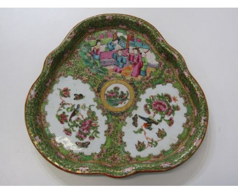 ORIENTAL CERAMICS, 19th Century Canton trefoil 28cm tray  274 - some light gilt rubbing in places, but otherwise in good cond