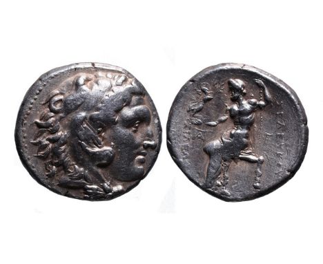 Seleukid Empire, Seleukos I Nikator 312-281 BC, uncertain mint, ca. 282-281 BC.Head of Herakles wearing lion's scalp rightZeu