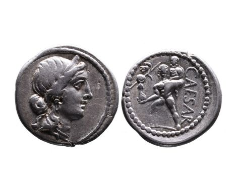 Julius Caesar, mint travelling with Caesar in Africa, 47 BC.Diademed head of Venus right;Aeneas carrying palladium in right h