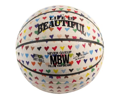 Mr. BRAINWASH (Né en 1966) MBW Collage / real All basketball. Ballon de Basketball, peint et signé par l’artiste. Edition de 