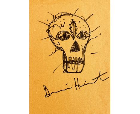 Damien HIRST (Né en 1965), Attribué à. Skull. Dessin à l’encre sur papier kraft. Signé en bas au milieu.  29,5 x 21 cm 