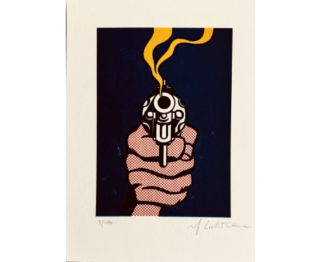 Roy LICHTENSTEIN (1923-1997), D'Après.  Pistol.  Lithographie sur papier. Signé en bas à droite au crayon. Numéroté à la main