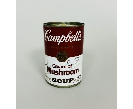 Andy WARHOL (1928-1987), Attribué à. Campbell’s Soup « Cream of Mushroom ». Boîte de conserve métallique. Signée « Andy Warho