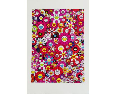 Takashi MURAKAMI (Né en 1962), D’après. Flowers Pink. Epreuve offset en couleur sur papier, signée de la main de l’artiste au