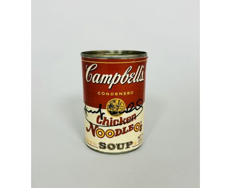 Andy WARHOL (1928-1987), Attribué à. Campbell’s Soup «  Chicken Noodle’s ». Boîte de conserve métallique. Signée « Andy Warho