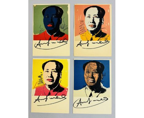 Andy WARHOL (1928-1987) d'après.  Mao. Lot de quatre cartes postales Palermo 79, 1979.Timbre Palermo 79, Italiia .Signé en ba