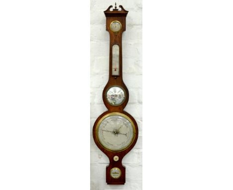 A VICTORIAN ROSEWOOD BAROMETER WITH ALCOHOL THERMOMETER AND CONVEX MIRROR, 98CM H