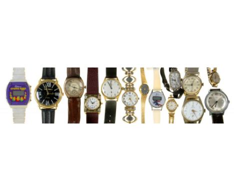 AN ART DECO PASTE SET SILVER COCKTAIL WATCH, A GOLD PLATED CLARIDGE METEOR GENTLEMAN'S WRISTWATCH AND TWELVE OTHER MISCELLANE