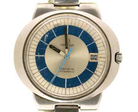 AN OMEGA GENEVE DYNAMIC STAINLESS STEEL GENTLEMAN'S WRISTWATCH, OMEGA STAINLESS STEEL BRACELET, 41 MM DIAM++LIGHT WEAR CONSIS