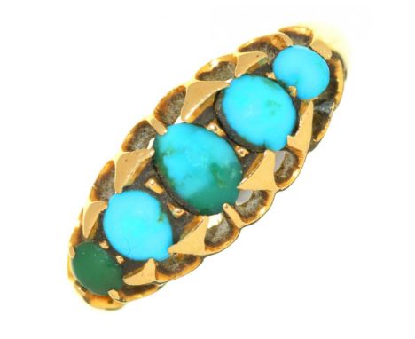 A TURQUOISE RING IN 18CT GOLD, BIRMINGHAM 1912, 2.5G, SIZE L++LIGHT WEAR CONSISTENT WITH AGE 