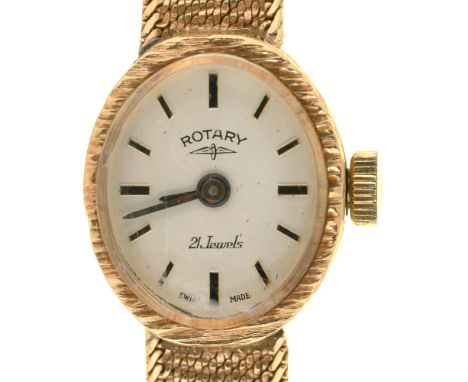 A ROTARY 9CT GOLD LADY'S WRISTWATCH,  ON 9CT GOLD BRACELET, 14.5G++LIGHT WEAR CONSISTENT WITH AGE 