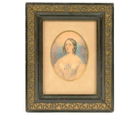 ENGLISH SCHOOL, 1840, PORTRAIT MINIATURE OF A YOUNG WOMAN, SIGNED WITH INITIALS (C.E.W) AND DATED VERSO, WATERCOLOUR ON CARD,