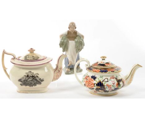 A ROYAL COPENHAGEN FIGURE OF A GLEANER, 20.5CM H, PRINTED AND PAINTED MARKS AND 903, A STAFFORDSHIRE JAPAN PATTERN TEAPOT AND