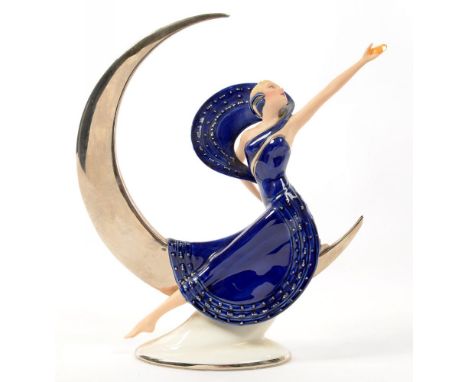A FRANKLIN MINT ART DECO STYLE 'MOONLIGHT IN PLATINUM' FIGURE OF A DANCER, 25CM H, PRINTED MARK, C1987