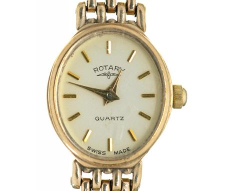 A ROTARY 9CT GOLD LADY'S WRISTWATCH, 9CT GOLD STRAP, 15G, CASED++GOOD CONDITION