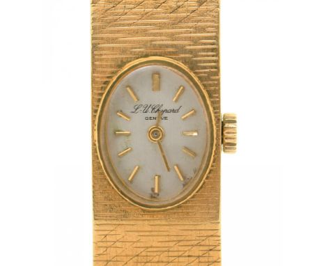 A CHOPARD TEXTURED GOLD LADY'S WRISTWATCH, MARKED 750, ON INTEGRAL GOLD BRACELET, MARKED 750, 43G++RUNNING, LIGHT WEAR CONSIS
