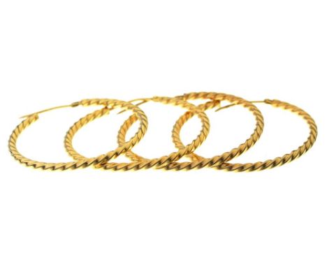 TWO PAIRS OF 9CT GOLD HOOP EARRINGS, 5.5G++LIGHT WEAR CONSISTENT WITH AGE 