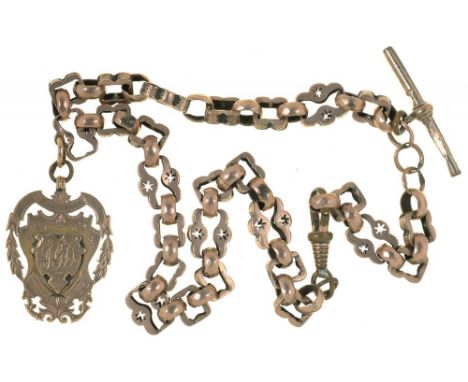 A VICTORIAN GOLD ALBERT WITH A 9CT GOLD FOB, BIRMINGHAM 1888, INSCRIBED 'SUNDERLAND DISTRICT I.O.O.F.K.U PRESENTED TO BRO JOH