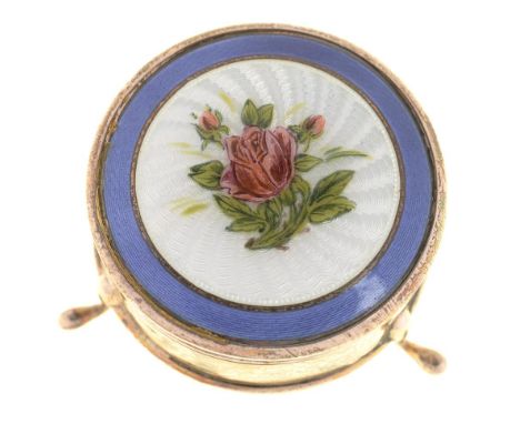 A GEORGE V SILVER AND ENAMEL TRINKET BOX, 5 CM DIAM, BIRMINGHAM 1910, 1OZ++GOOD CONDITION