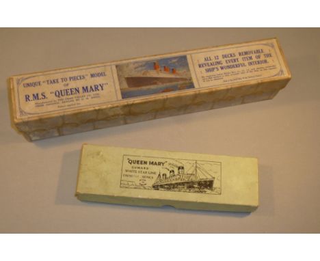 CRESCENT DIECAST MODEL OF THE "QUEEN MARY" AND A CHAD VALLEY "TAKE TO PIECES" MODEL OF R.M.S. QUEEN MARY, BOTH BOXED