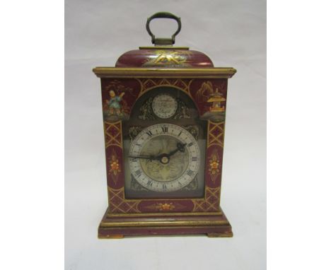 A Tempus Fugit chinoiserie style carriage clock with mechanism stamped 'made in England' and decorative brass dial