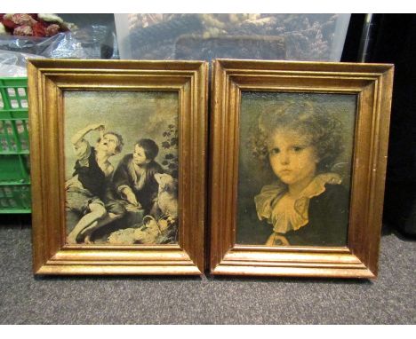 Two oleographs including a portrait of a young boy with white ruffled collar, gilt framed, both 24cm x 17cm