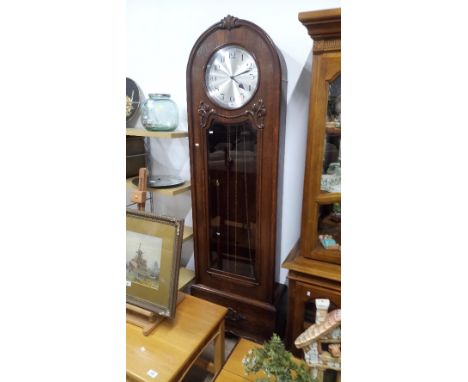 VINTAGE CARVED OAK DOME TOP LONGCASE CLOCK