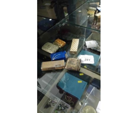 SILVER VESTA CASE, 5 LIGHTERS & SNUFF BOX