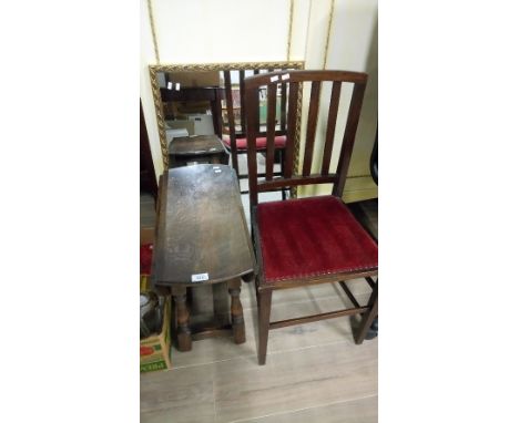 SMALL OAK OCCASIONAL TABLE , VINTAGE CHAIR & MIRROR