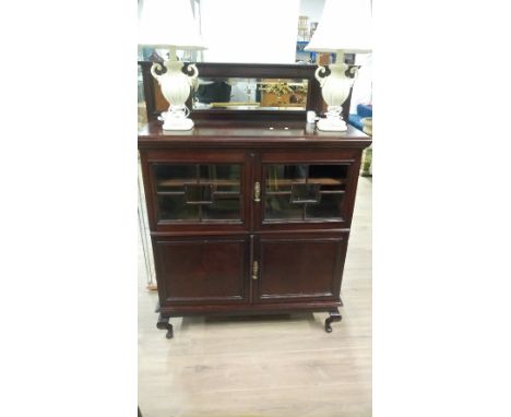 VICTORIAN INLAID MAHOGANY MIRROR BACK CABINET (NEEDS ATT)