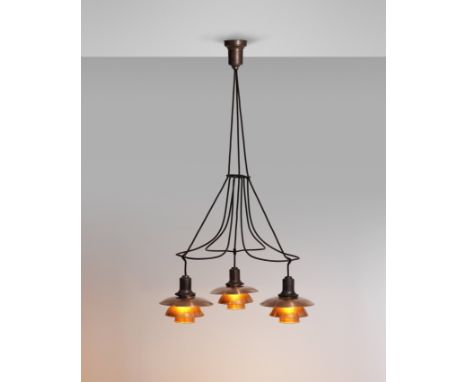 Poul Henningsen'Butterfly' ceiling light, type 2/2 shades, circa 1930Copper, patinated brass, fabric cord.  Variable drop, 54