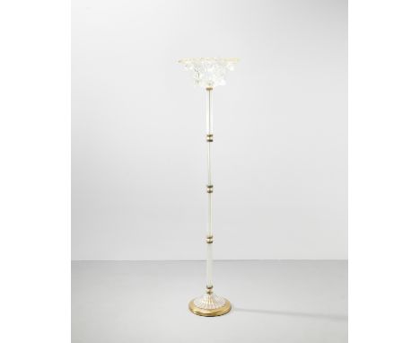 Ercole BarovierRare standard lamp, from the 'a Mugnoni' series, 1938-1940Glass, coloured glass, brass.174 cm high, 42 cm diam