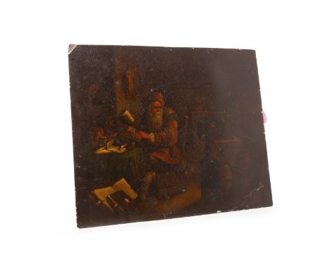 CONTINENTAL PAINTED PANEL (POSSIBLY LATE 18TH CENTURY, DUTCH), genre scene, unsigned, 22cm x 25.5cm