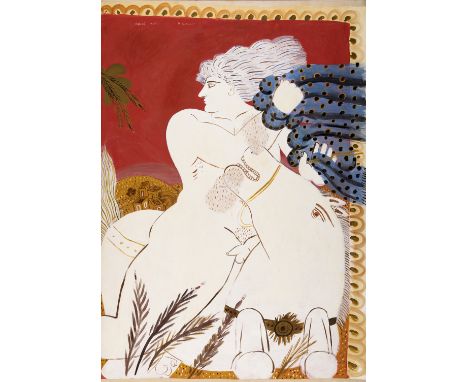 Alecos Fassianos (Greek, 1935-2022)Le Cavalier blanc signé et titré en grec (en haut à gauche)acrylique sur papier marouflé s