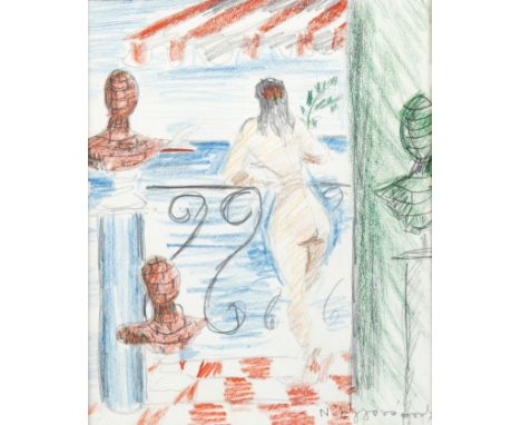 Nikos Engonopoulos (Greek, 1907-1985)Muse méditerranée signé en grec (en bas à droite)fusain et crayons sur papier17.5 x 14cm