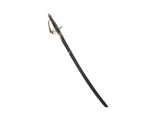 GEORGIAN SHORT SWORD BY DRURYthe curved fullered steel blade with engraving, the ebonised grip with wire binding (loose), the