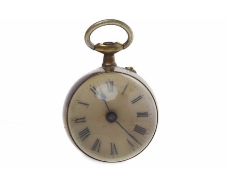 GLOBULAR MAGNIFYING BRASS MOUNTED POCKET WATCHwith Roman numeral dial and blued steel hands, the back plate engraved with 'M'