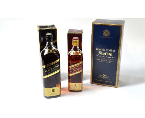 Johnnie Walker Black Label scotch whisky, one bottle, 12 years old, 1.125l, 43%; Johnnie Walker Blue Label scotch whisky, one