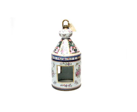 An unusual French porcelain hall lantern, late 19th Century, probably by Samson of Paris, in 'Companie des Indes' style, deco