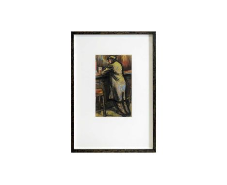 Norman Stansfield Cornish(1919-2014)"Man at the Bar",signed,coloured chalk,30 x 17.5cms, framed.Provenance: The Stone Gallery