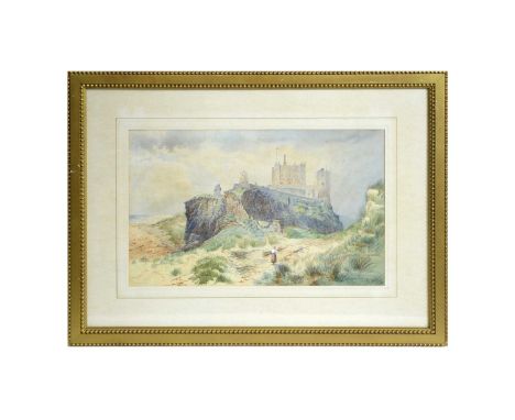 Andrew James Sticks(1855-?)A Stick Gatherer Approaching Bamburgh Castle,signed and dated 1888,watercolour,33.5 x 53cms, frame