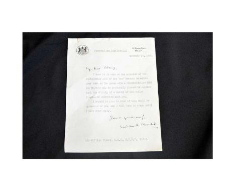 Sir William Strang, G.C.M.G., K.C.B., M.B.E. (1893-1978) and Sir Winston Leonard Spencer Churchill (1874-1965) letter.A typed