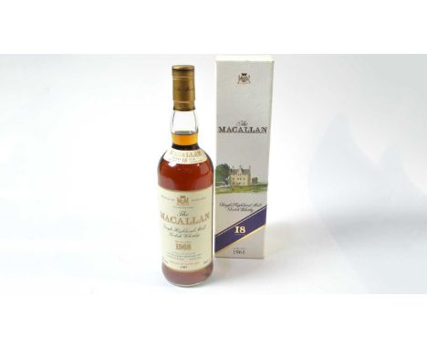 Macallan Single Malt Scotch Whisky, one bottle, 18 years, distilled 1968, bottle 1987, 43% vol, 75cl, boxed.