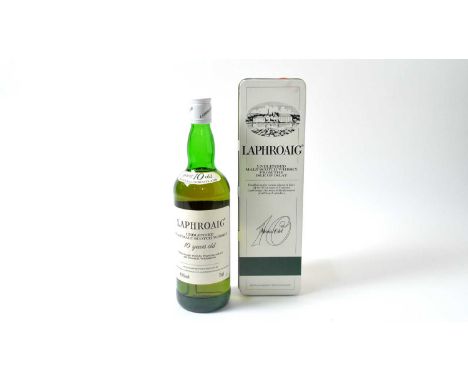 Laphroaig unblended malt scotch whisky, one bottle, 10 years old, 40cl, 75cl., comes with a branded presentation tin.