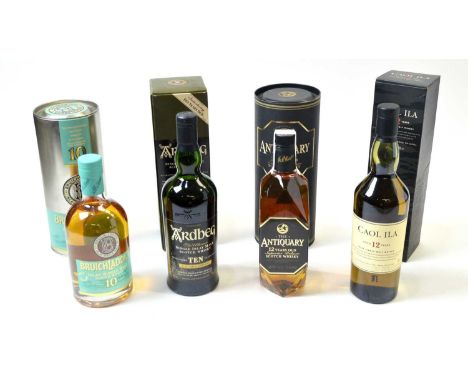 The Antiquary Superior Deluxe Single Malt Scotch Whisky, one bottle, 12 years, 40% vol, 70cl, tubed; Bruichladdich Islay Sing