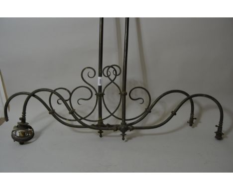 Group of three various brass hanging gas light fittings, together with a quantity of similar wall light fittings and a quanti